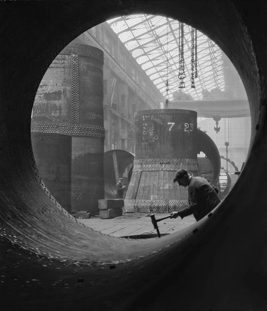 E.O. Hoppé, "Rotary Kilns under construction in the boiler shop", Vickers Armstrong Steel Foundry, Tyneside, 1928 England