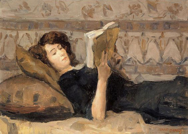 Isaac Israel, "Girl reading on a sofa", 1920